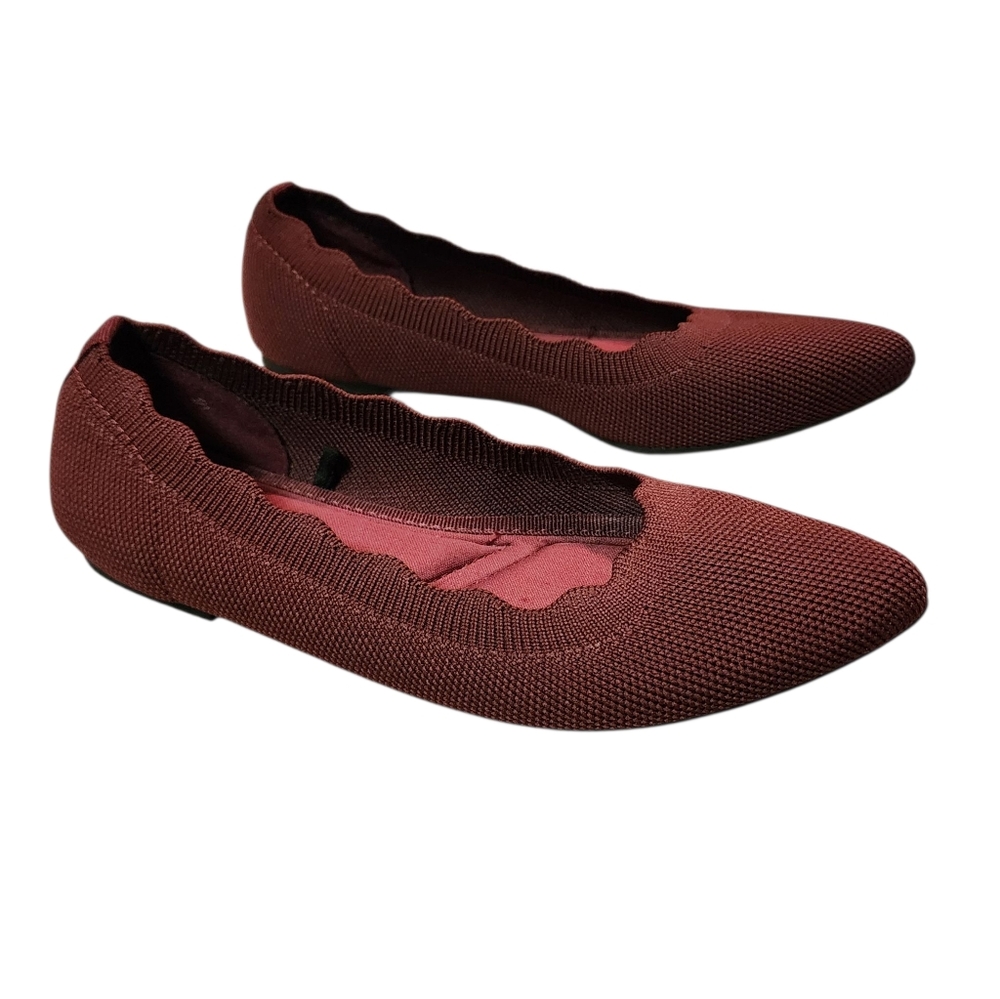 Seychelles Shoes Womens Sz 6 Maroon Ballet Flats Scallop Slip On Pointed Toe